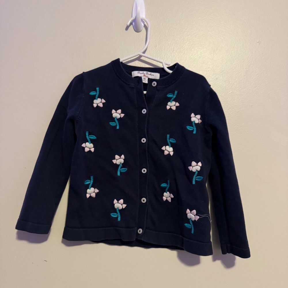 Brooks Brothers Fleece Girls Embroidered Cardigan XS Floral Cottagecore Preppy